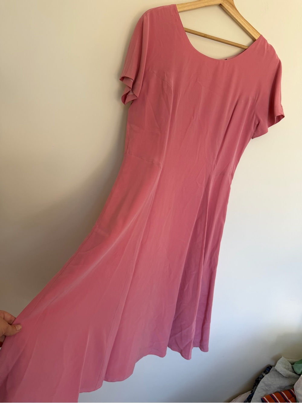 Laura Ashley Dusty Rose Midi Scoop-Neck Dress silk vintage modest